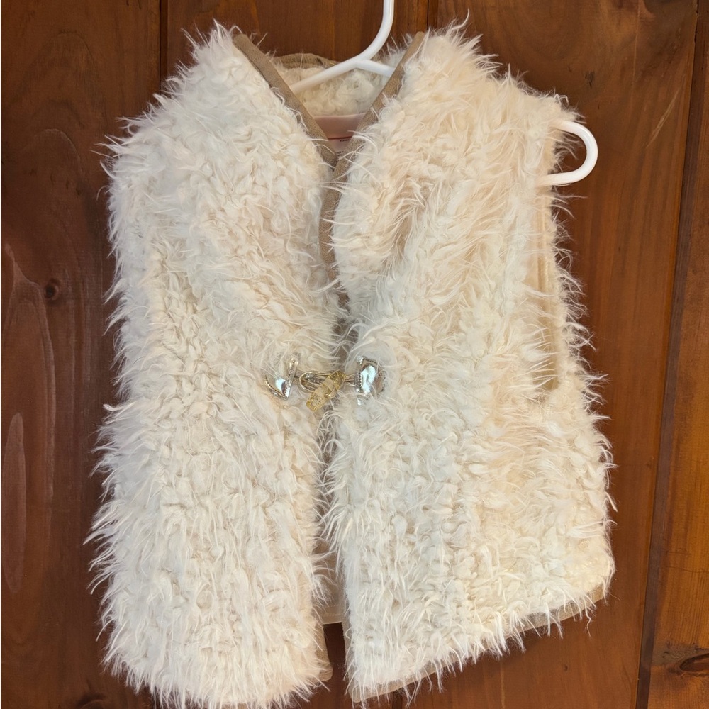 Little Lass Cream Faux Fur Vest
